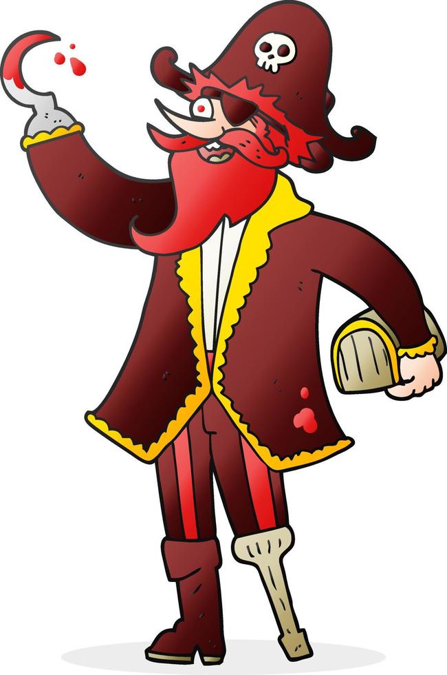 Capitán pirata de dibujos animados dibujados a mano alzada vector