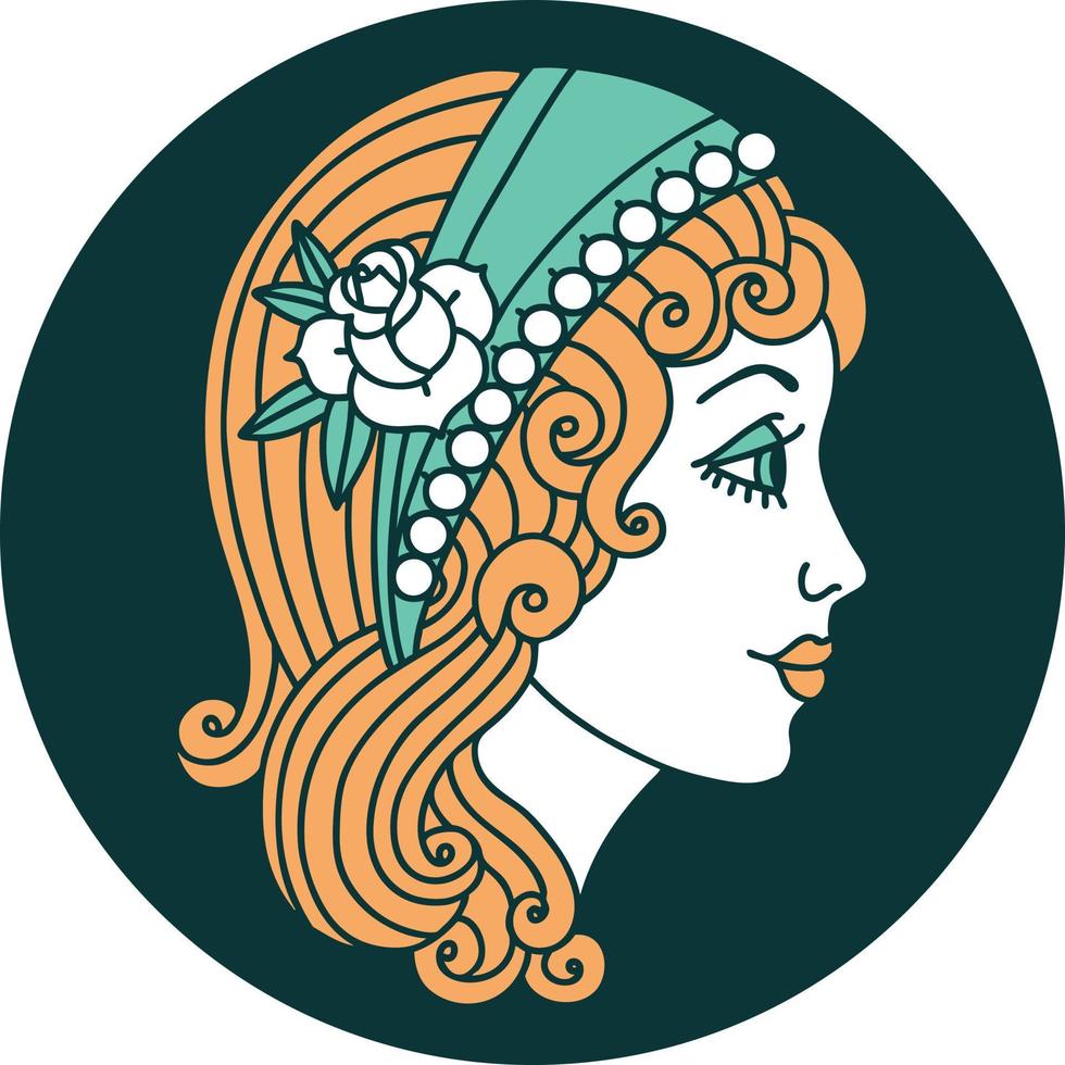 iconic tattoo style image of a gypsy head vector