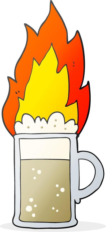 freehand drawn cartoon flaming tankard of beer vector