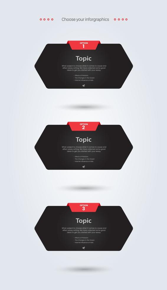 THREE polygon shape buttons design, and trendy dark polygon vector banners, 3 dark icons infographic design, THREE polygons shapes elements design, processing step element
