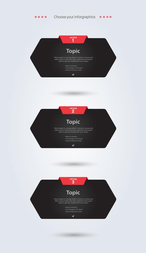 THREE polygon shape buttons design, and trendy dark polygon vector banners, 3 dark icons infographic design, THREE polygons shapes elements design, processing step element