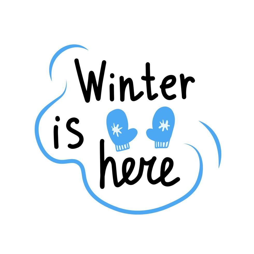 Winter greeting vector lettering with mittens
