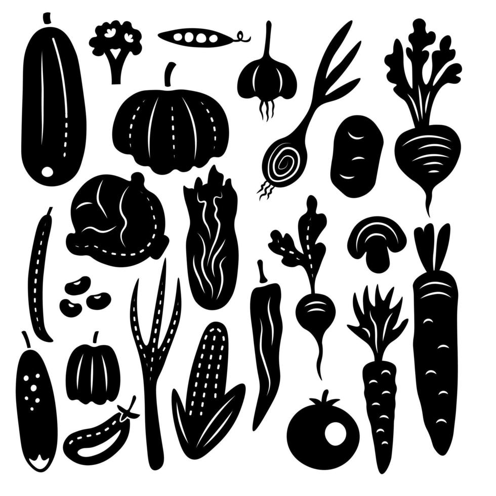 Vegetable vector silhouette set