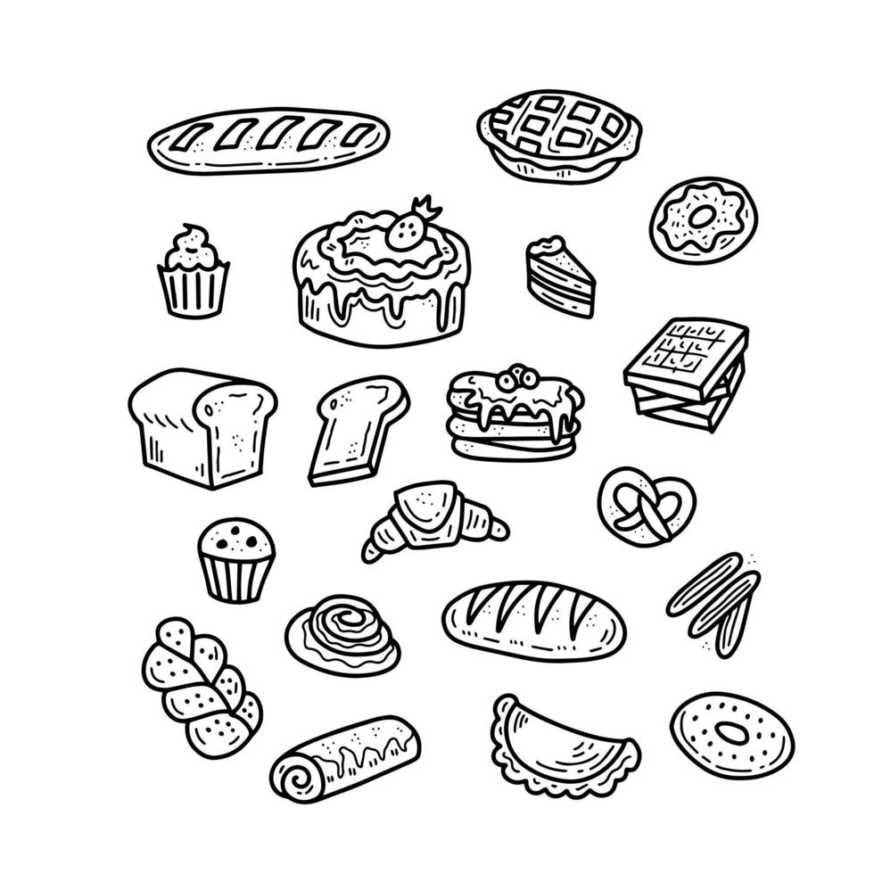 Vintage bakery products doodle set vector