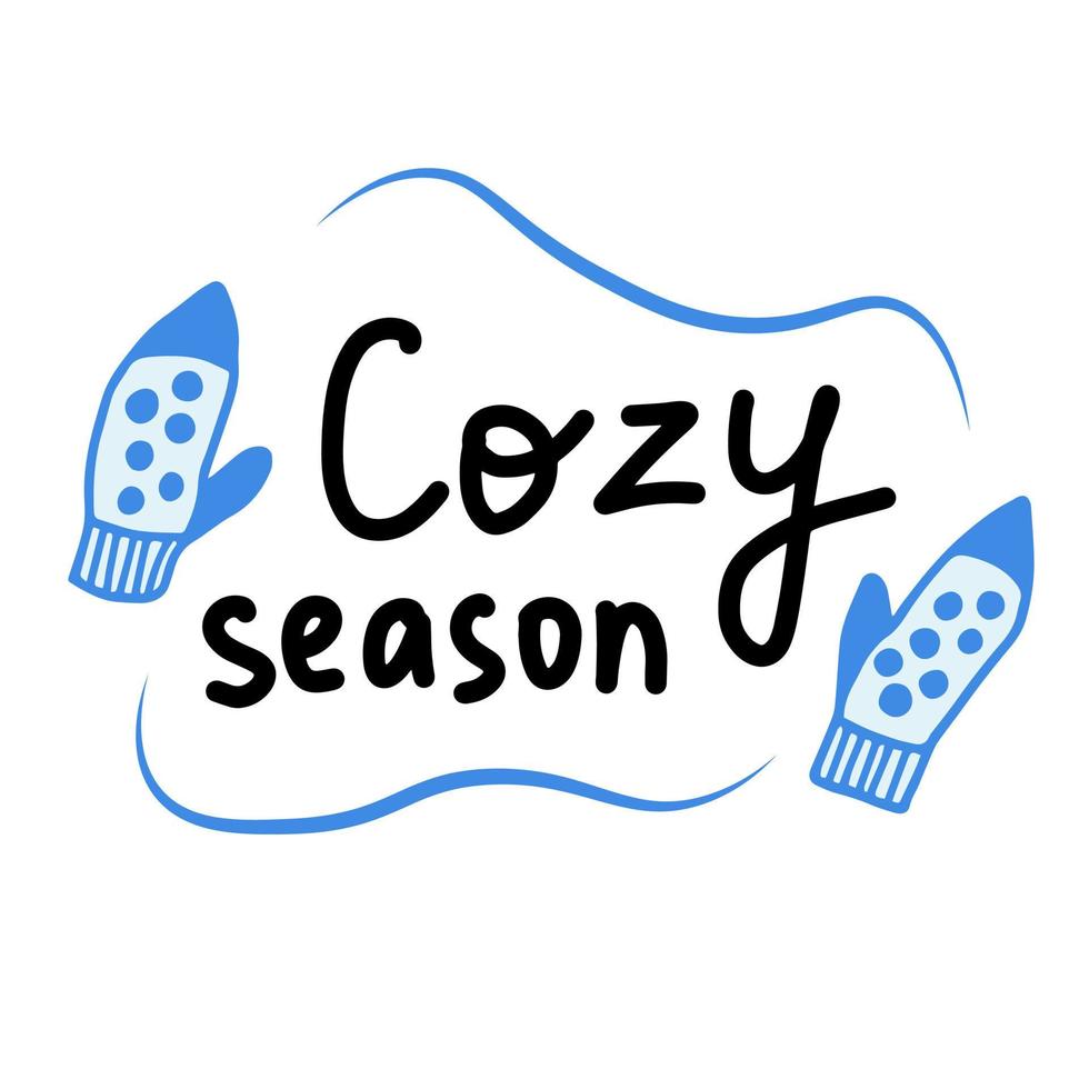 Winter seasons vector Greetings with lettering and mittens