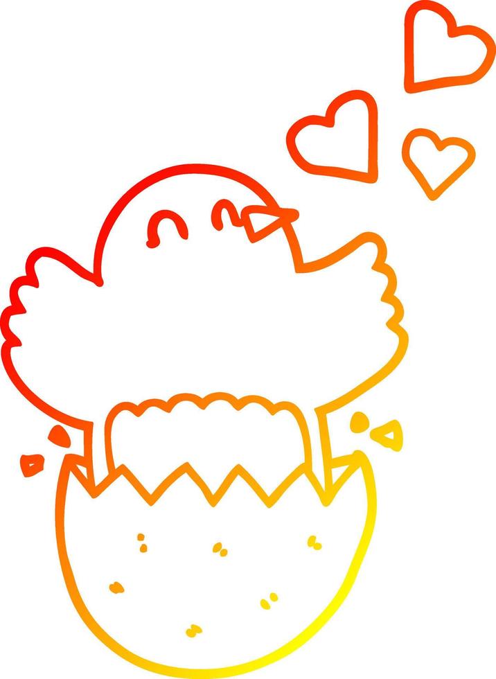 warm gradient line drawing cute hatching chick cartoon vector