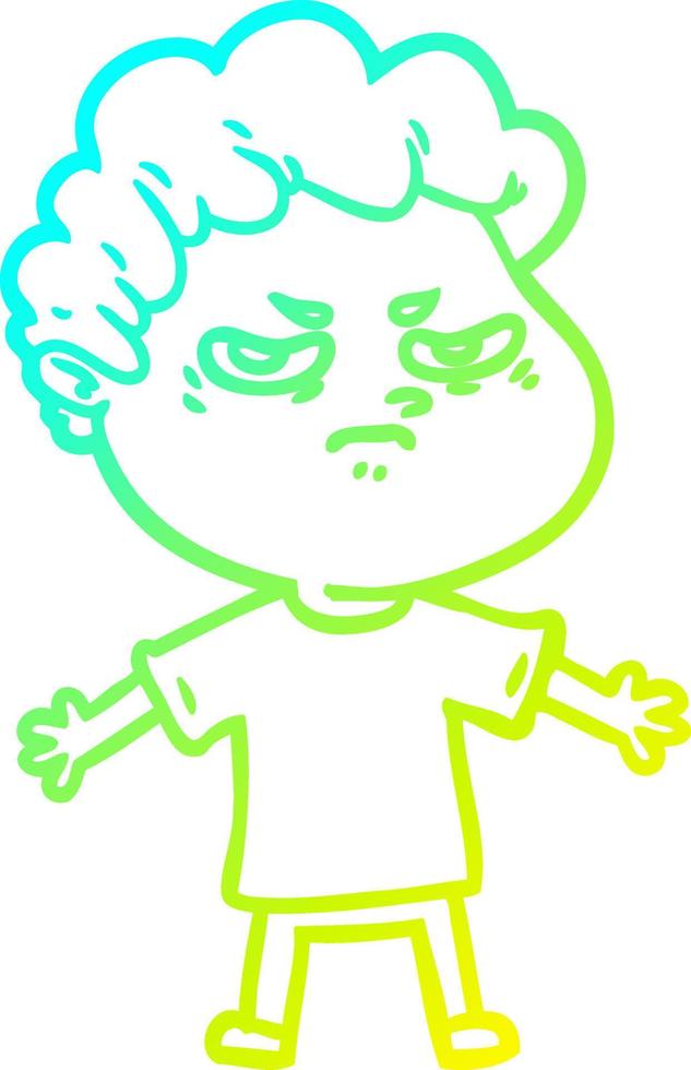 cold gradient line drawing cartoon angry man vector