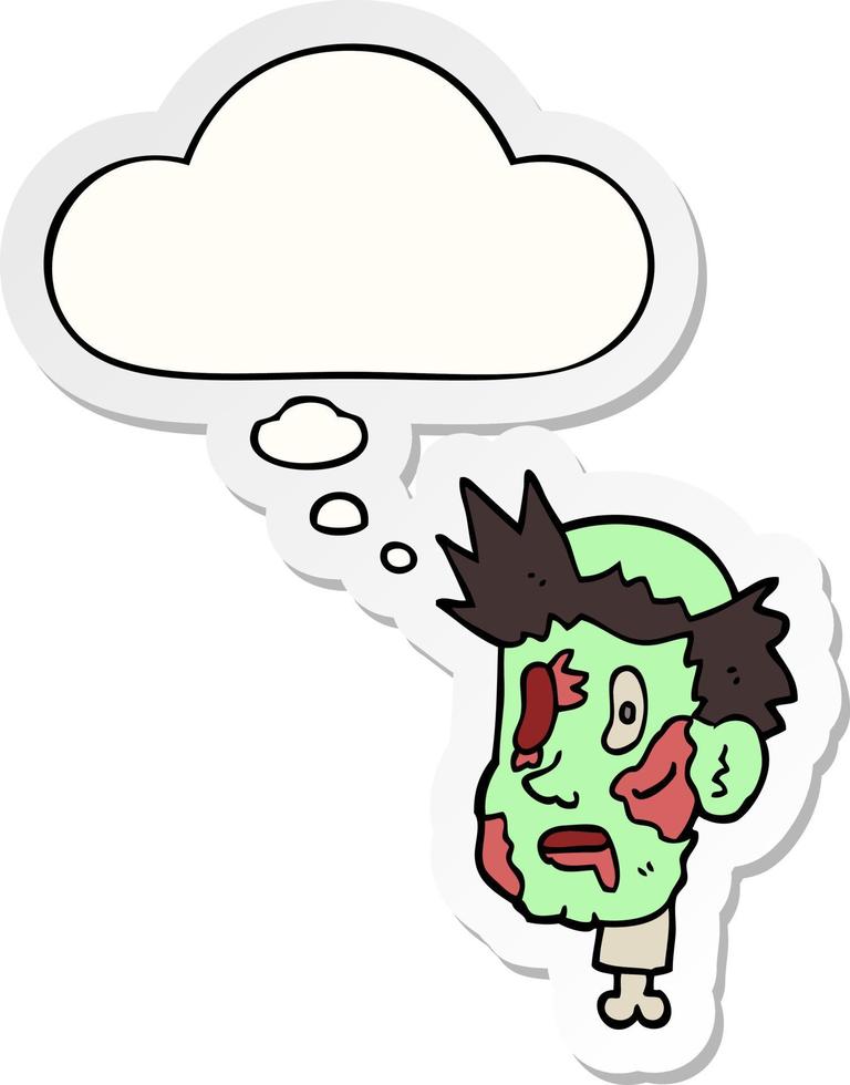 cartoon zombie head and thought bubble as a printed sticker vector