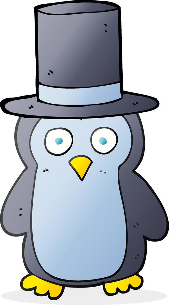 freehand drawn cartoon penguin wearing hat vector