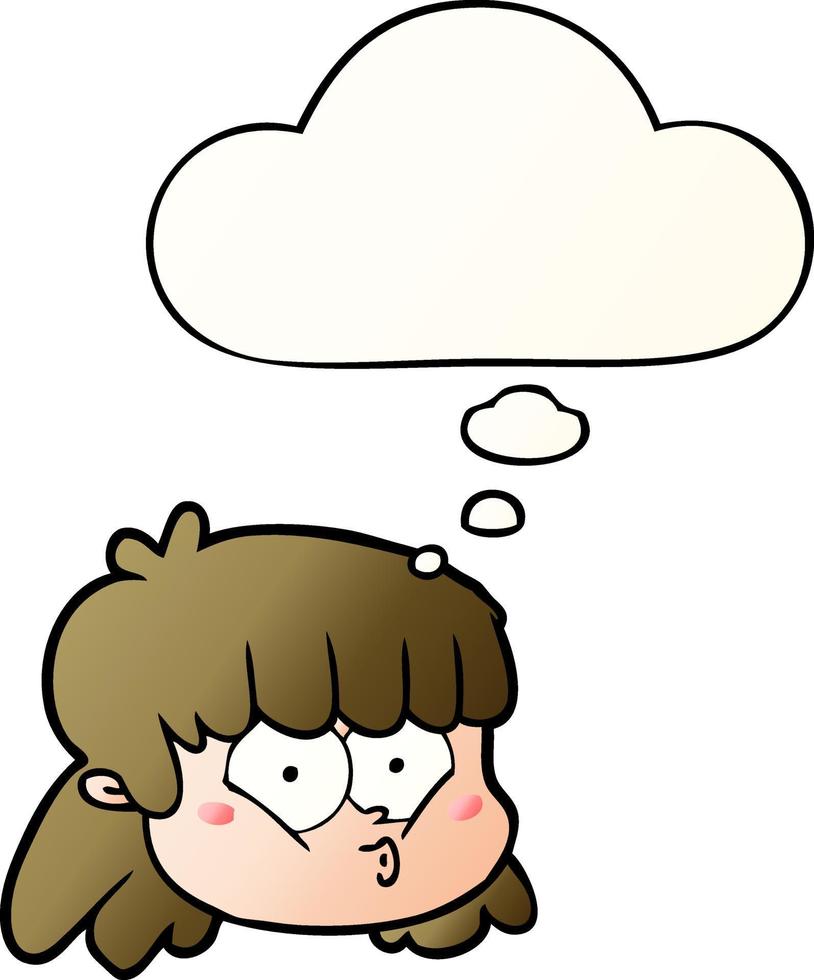 cartoon female face and thought bubble in smooth gradient style vector