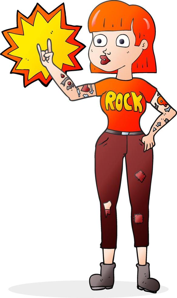 Chica de roca de dibujos animados dibujados a mano alzada vector