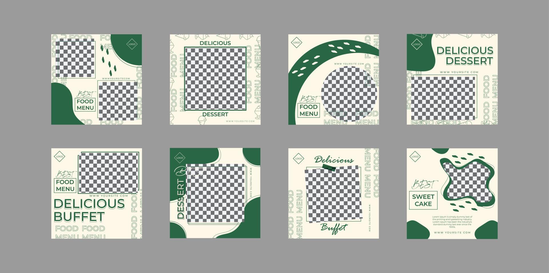 Set of Editable square banner template design for food post. Suitable for Social Media Post restaurant and Cuisine Culinary Buffet Dinner Catering Dining Food Celebration Party post vector