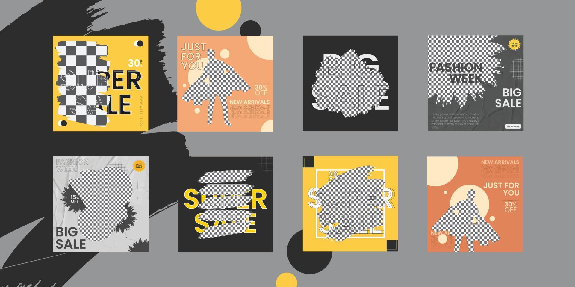 Fashion sale social media post design template Bundle Premium Vector
