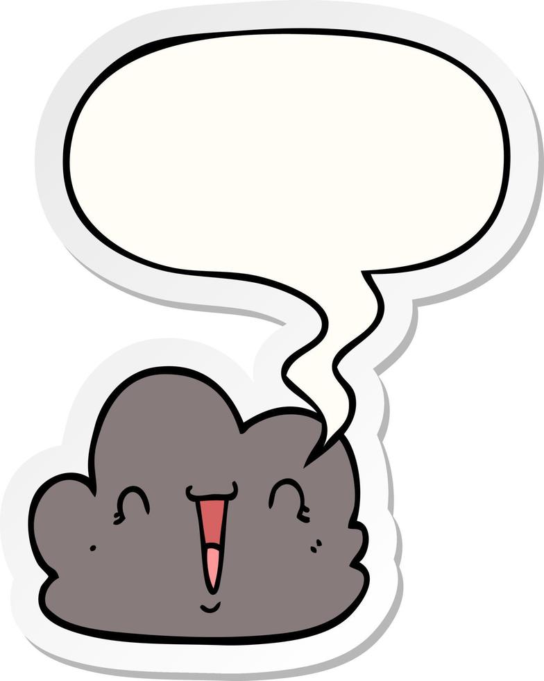 cartoon happy cloud and speech bubble sticker vector
