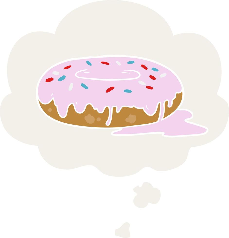 donut de dibujos animados y burbuja de pensamiento en estilo retro vector