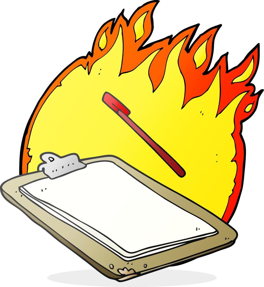 freehand drawn cartoon clip board on fire vector