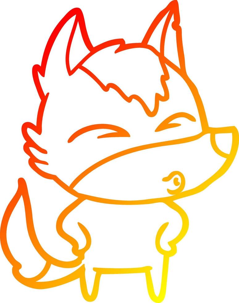 warm gradient line drawing cartoon wolf whistling vector