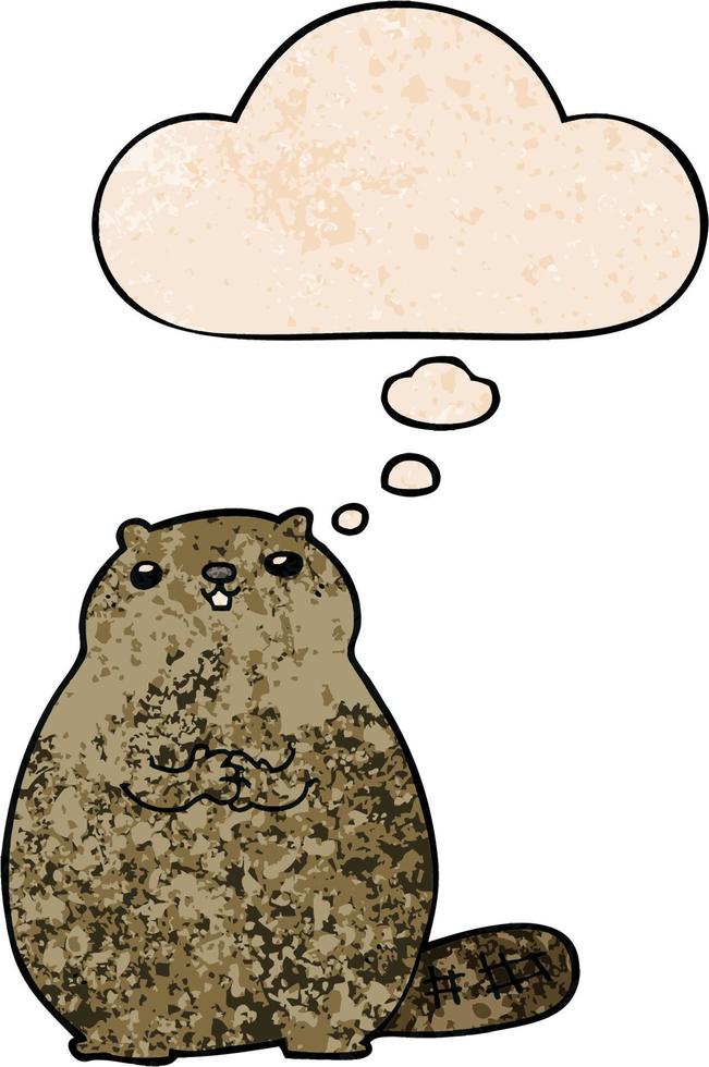 cartoon beaver and thought bubble in grunge texture pattern style vector