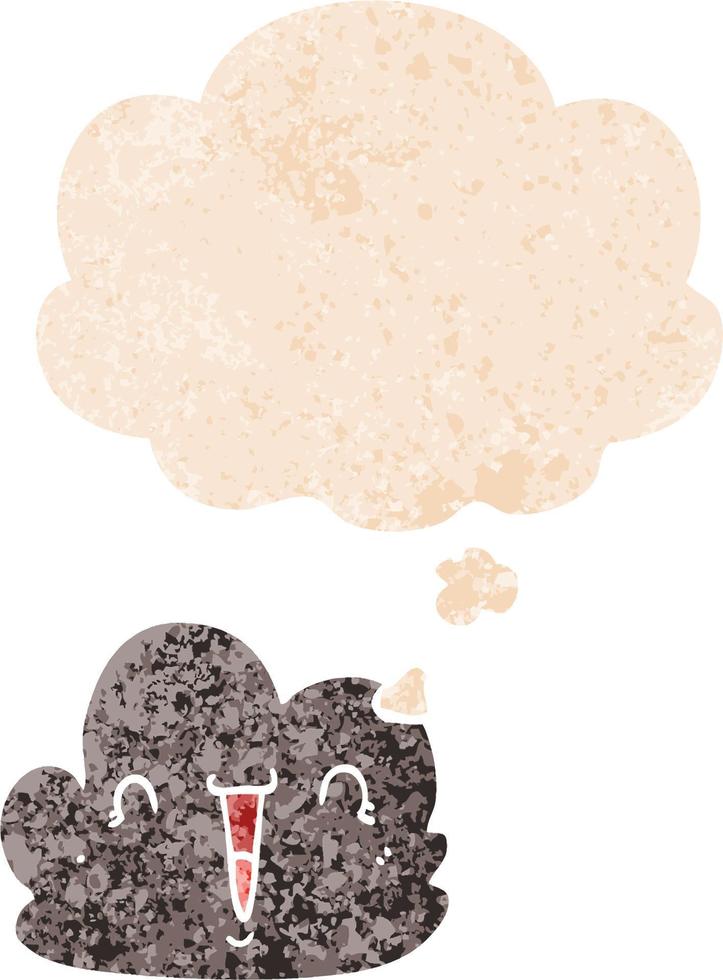 cartoon happy cloud and thought bubble in retro textured style vector