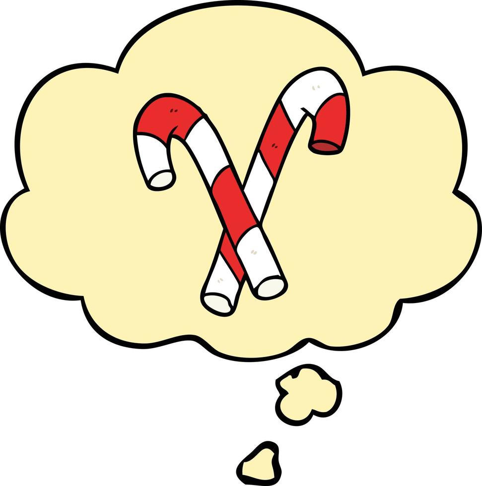 cartoon candy canes and thought bubble vector