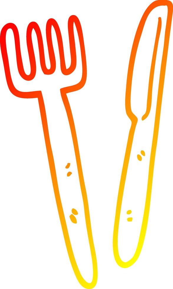 warm gradient line drawing cartoon knife and fork vector