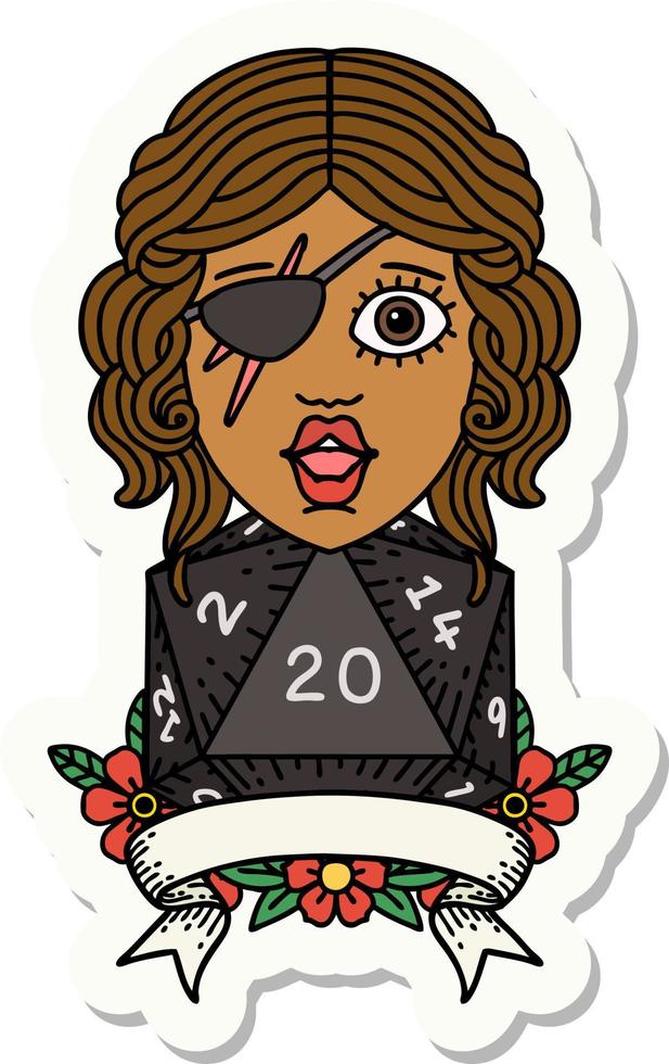 sticker of a human rogue with natural 20 dice roll vector