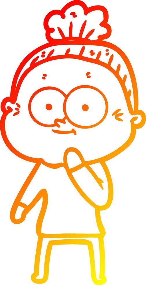 warm gradient line drawing cartoon happy old woman vector