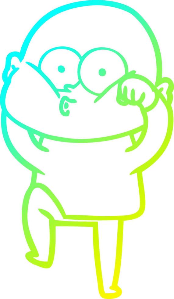 cold gradient line drawing cartoon bald man staring vector