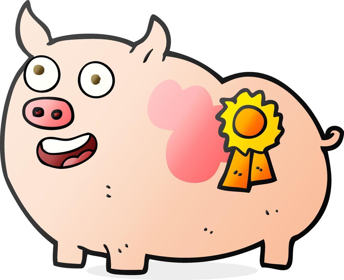 cerdo ganador del premio de dibujos animados dibujados a mano alzada vector