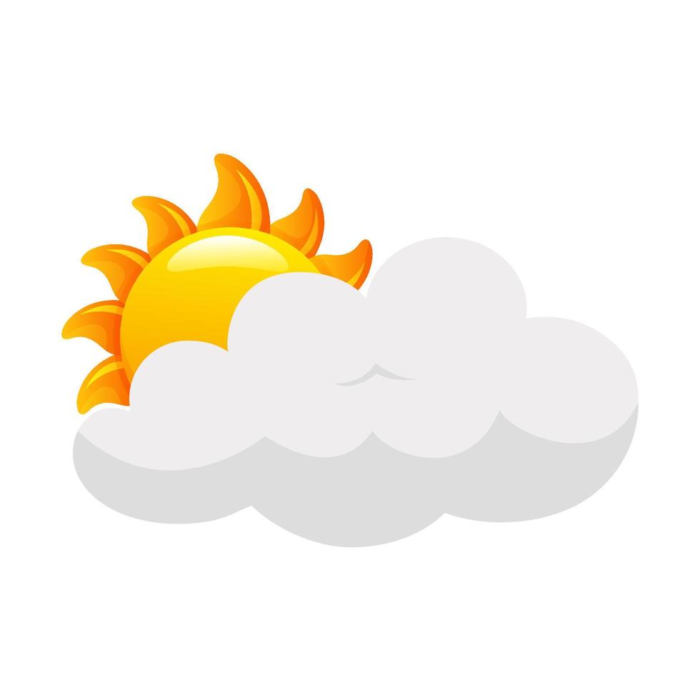 Cartoon sun under cloud.Vector for kids. Weather icon. Web icon. vector