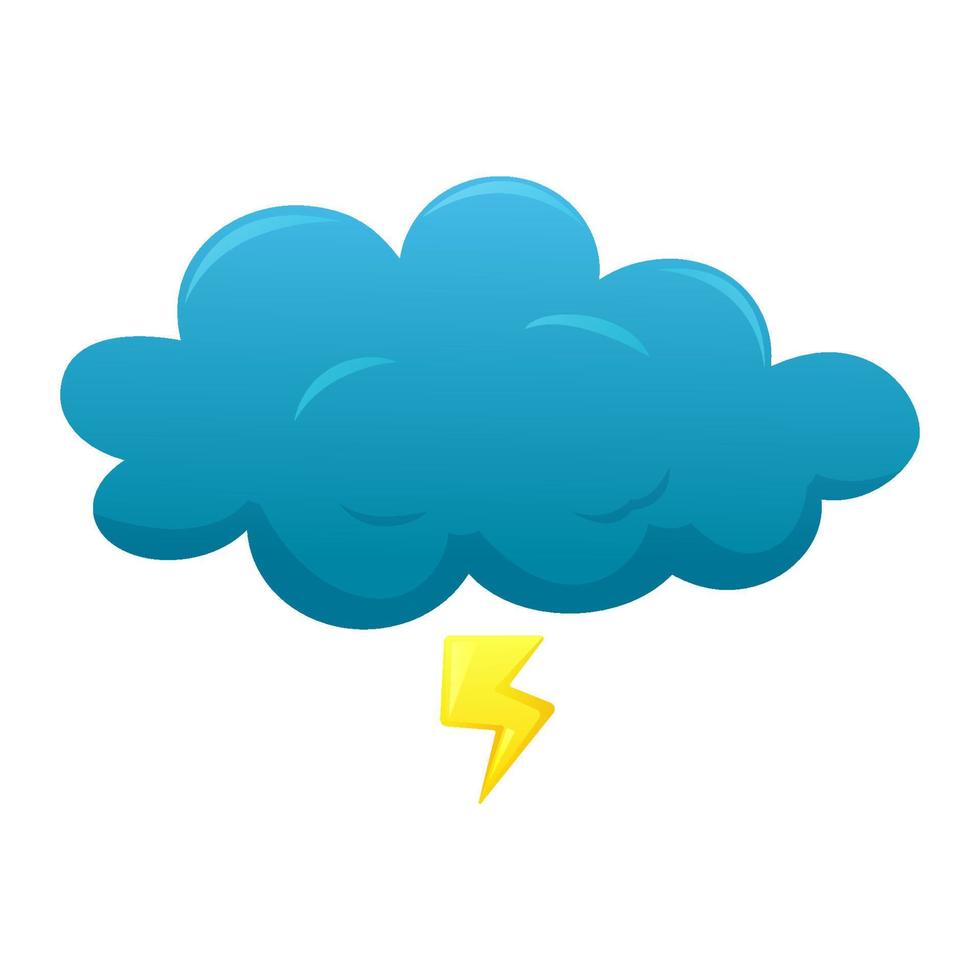 Cartoon weather illustration for kids, web icon. Cute illustration of cloud and lightning. vector
