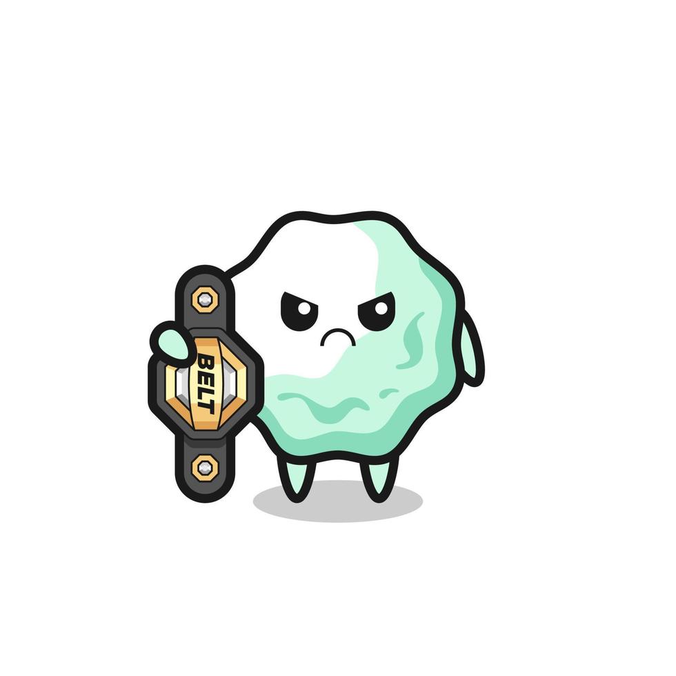 personaje de mascota de chicle como luchador mma con el cinturón de campeón vector