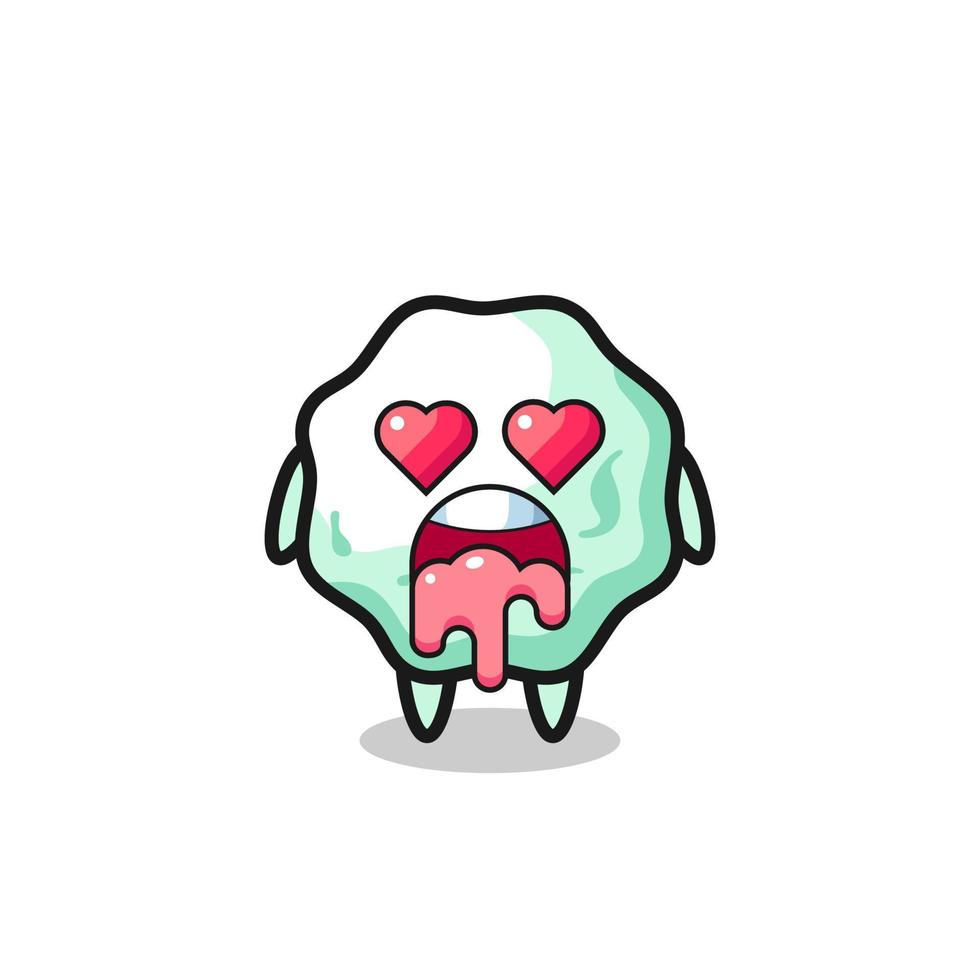 the falling in love expression of a cute chewing gum with heart shaped eyes vector