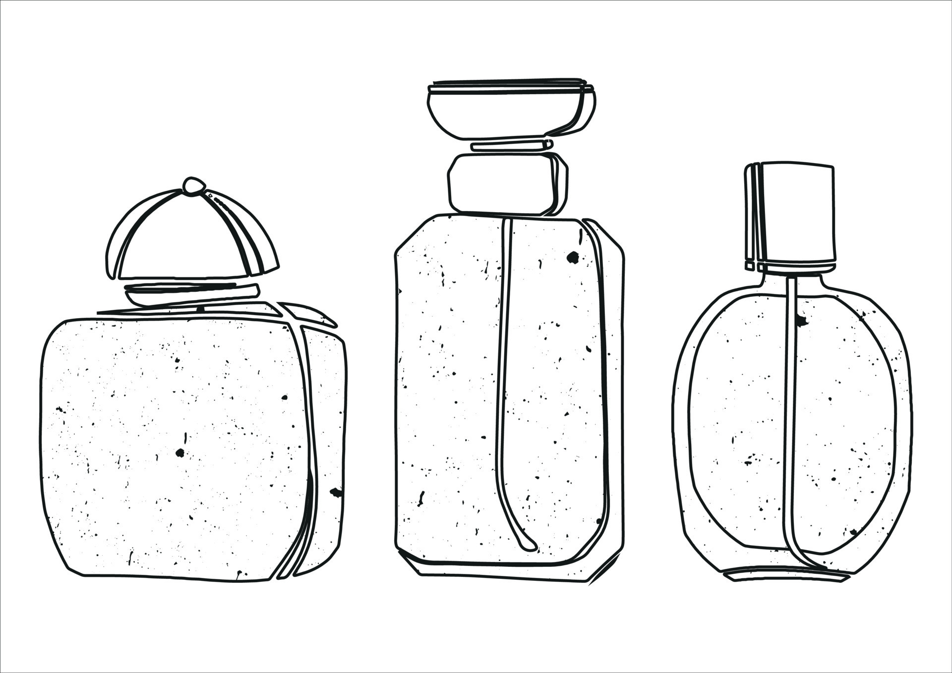 Set of three vector illustrations of perfume bottles. Beautiful ...