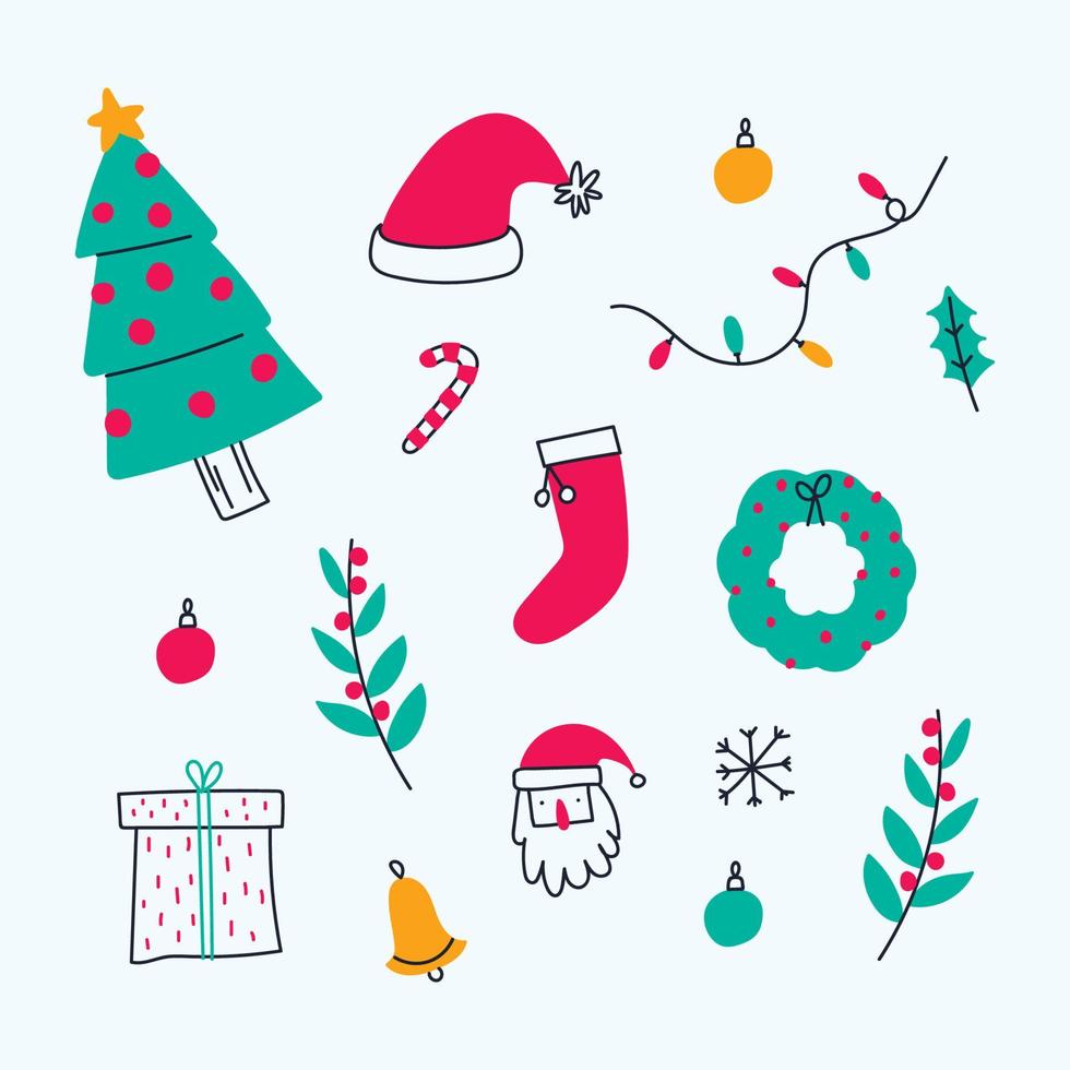 lindo conjunto de ilustraciones navideñas garabateadas vector