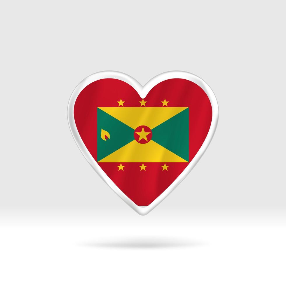 Heart from Grenada flag. Silver button star and flag template. Easy editing and vector in groups. National flag vector illustration on white background.