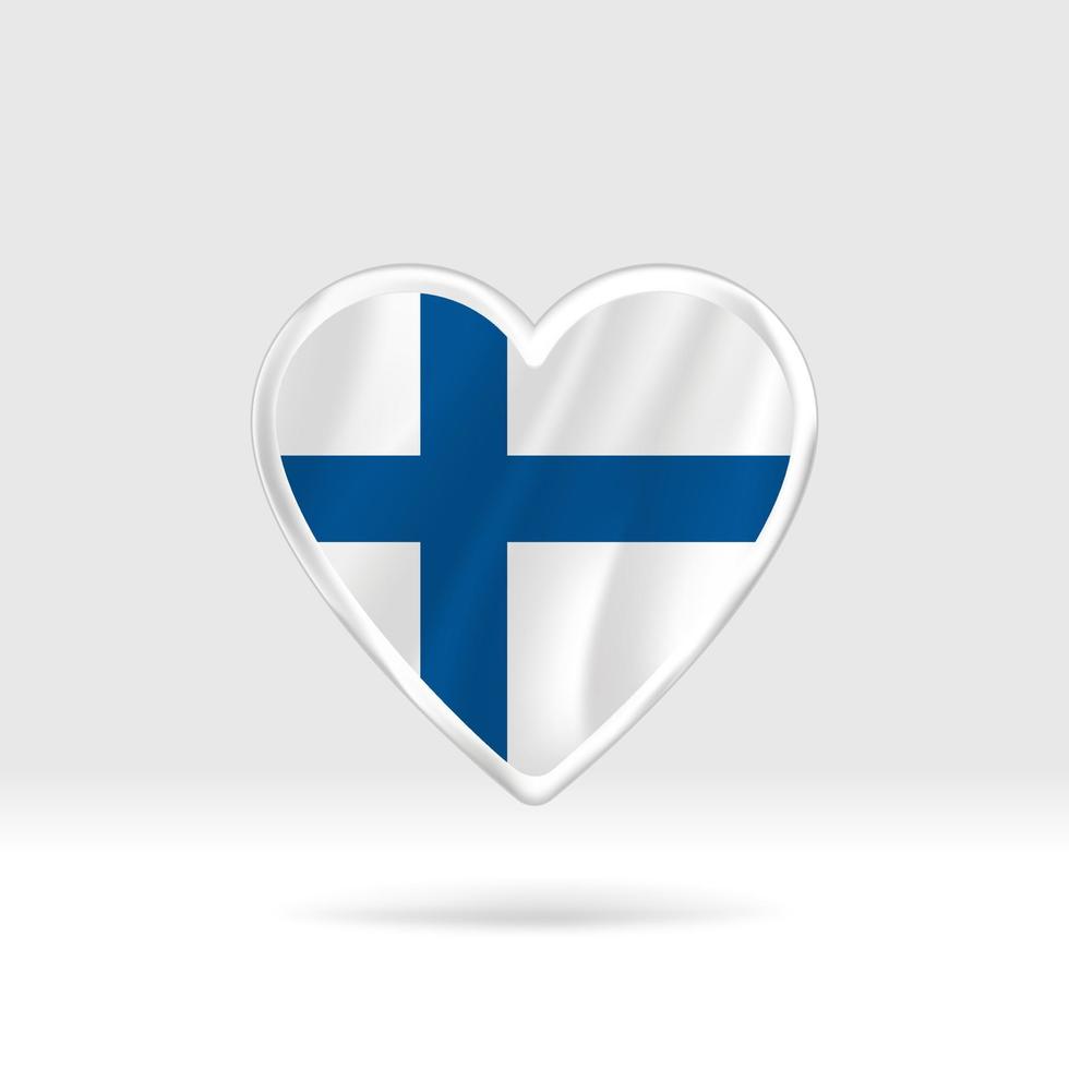 Heart from Finland flag. Silver button star and flag template. Easy editing and vector in groups. National flag vector illustration on white background.
