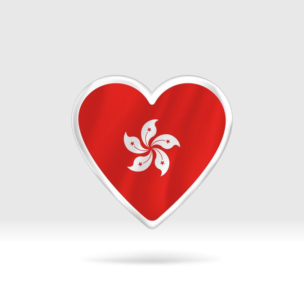 Heart from Hong Kong flag. Silver button star and flag template. Easy editing and vector in groups. National flag vector illustration on white background.