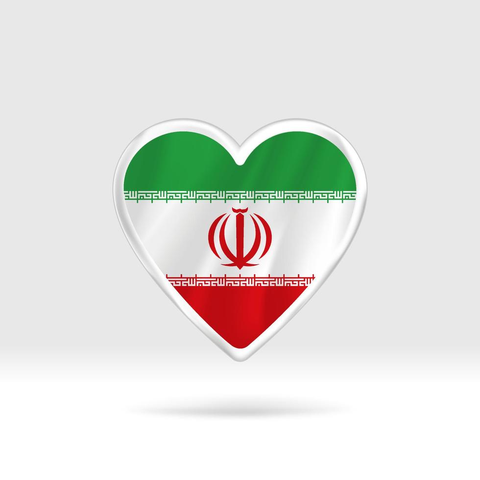 Heart from Iran flag. Silver button star and flag template. Easy editing and vector in groups. National flag vector illustration on white background.