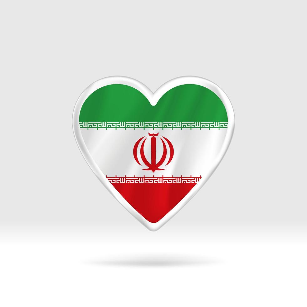 Heart from Iran flag. Silver button star and flag template. Easy editing and vector in groups. National flag vector illustration on white background.