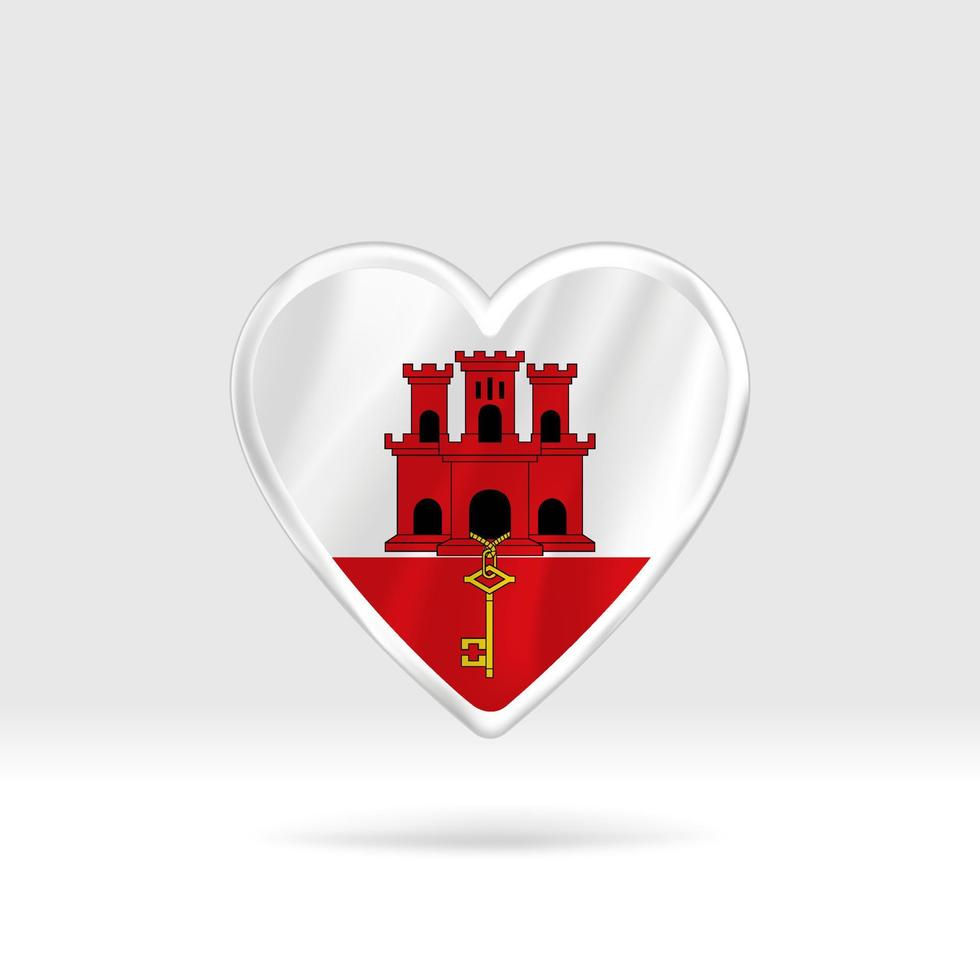 Heart from Gibraltar flag. Silver button star and flag template. Easy editing and vector in groups. National flag vector illustration on white background.
