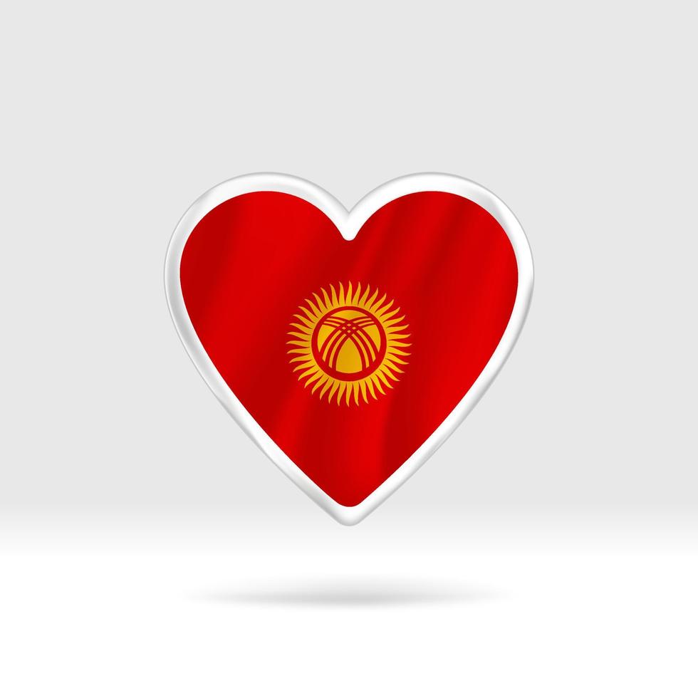 Heart from Kyrgyzstan flag. Silver button star and flag template. Easy editing and vector in groups. National flag vector illustration on white background.