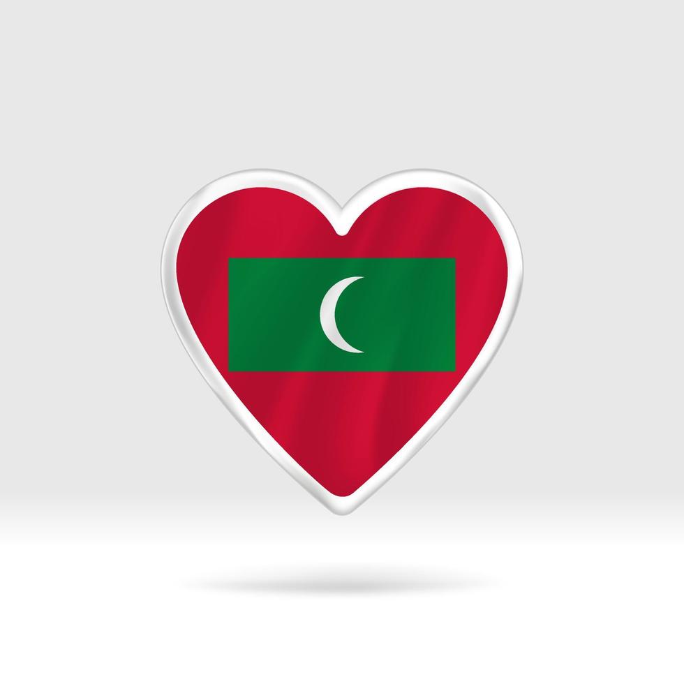 Heart from Maldives flag. Silver button star and flag template. Easy editing and vector in groups. National flag vector illustration on white background.
