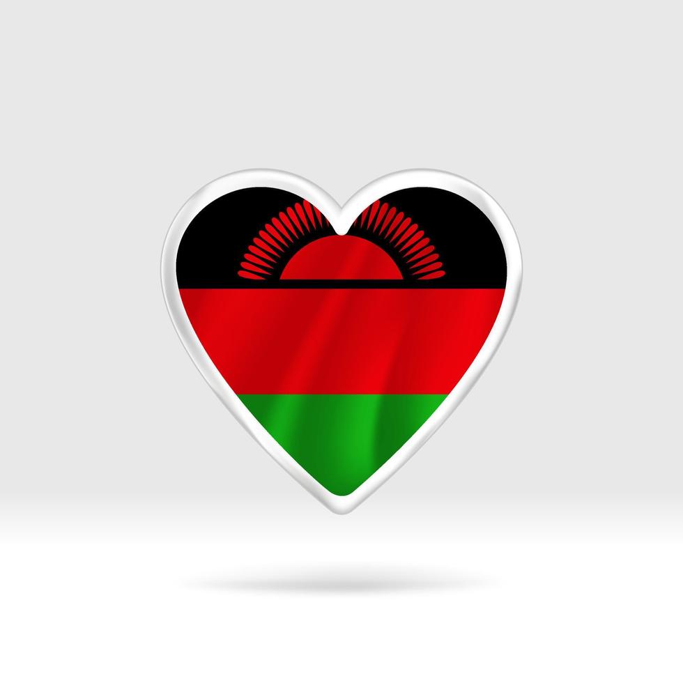 Heart from Malawi flag. Silver button star and flag template. Easy editing and vector in groups. National flag vector illustration on white background.