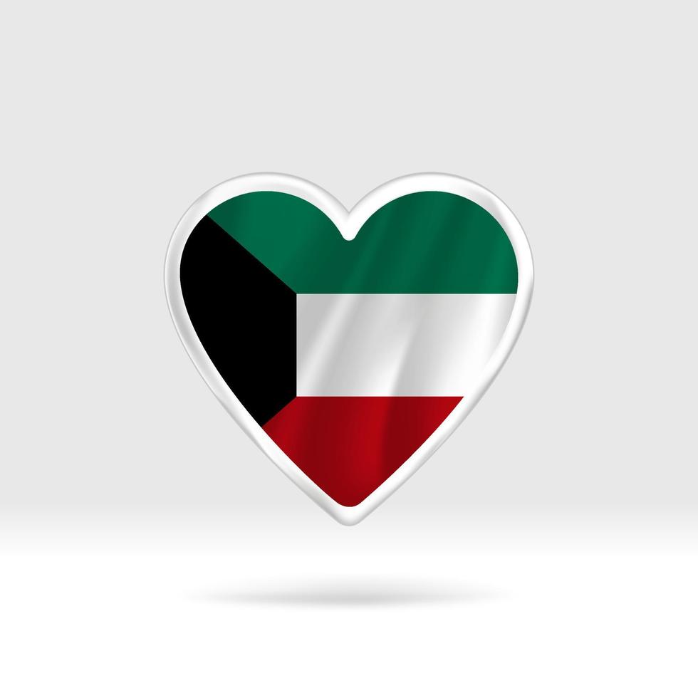 Heart from Kuwait flag. Silver button star and flag template. Easy editing and vector in groups. National flag vector illustration on white background.