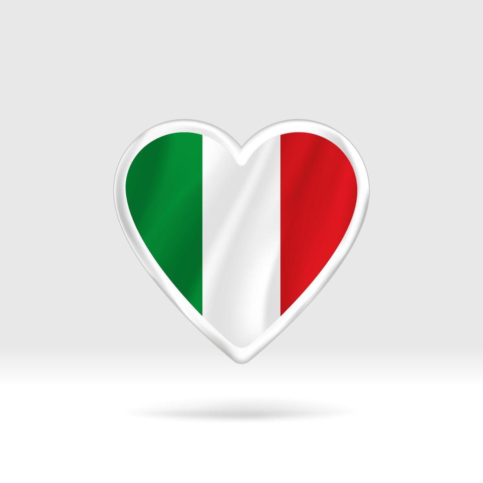 corazón de la bandera de italia. estrella de botón plateado y plantilla de bandera. fácil edición y vector en grupos. Ilustración de vector de bandera nacional sobre fondo blanco.