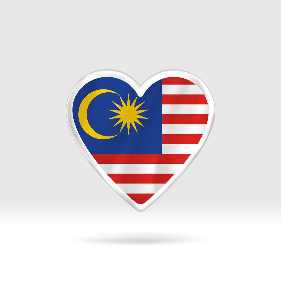 Heart from Malaysia flag. Silver button star and flag template. Easy editing and vector in groups. National flag vector illustration on white background.