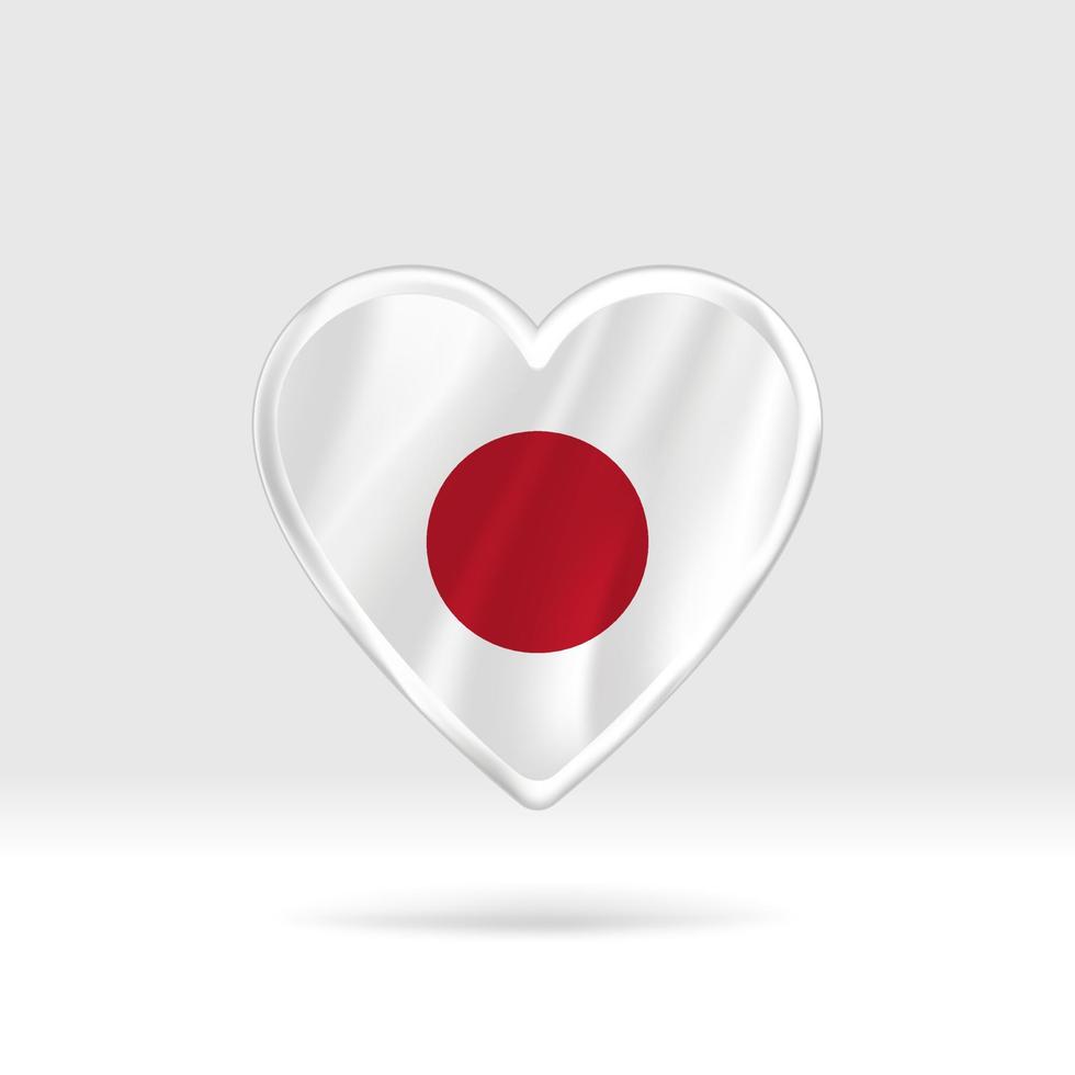 corazón de la bandera de Japón. estrella de botón plateado y plantilla de bandera. fácil edición y vector en grupos. Ilustración de vector de bandera nacional sobre fondo blanco.