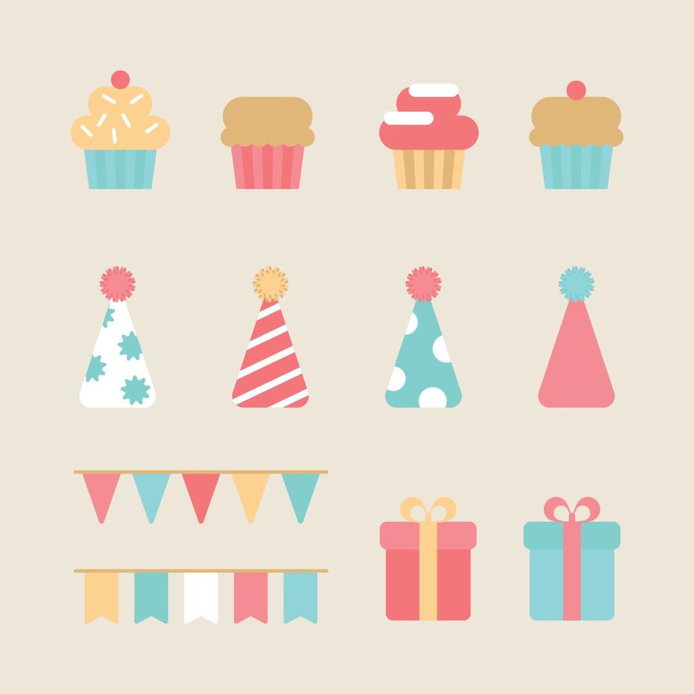 iconos de cumpleaños de diseño plano vector