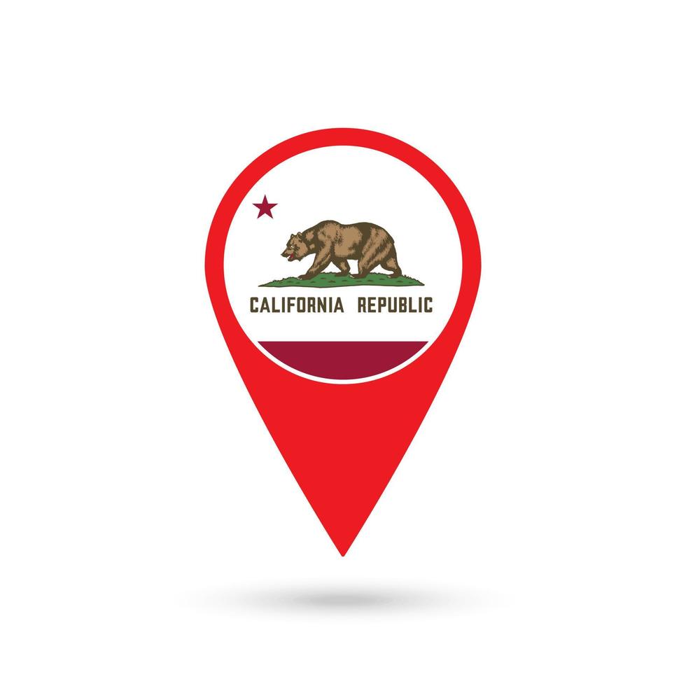 Map pointer with flag of California. Vector illustration.